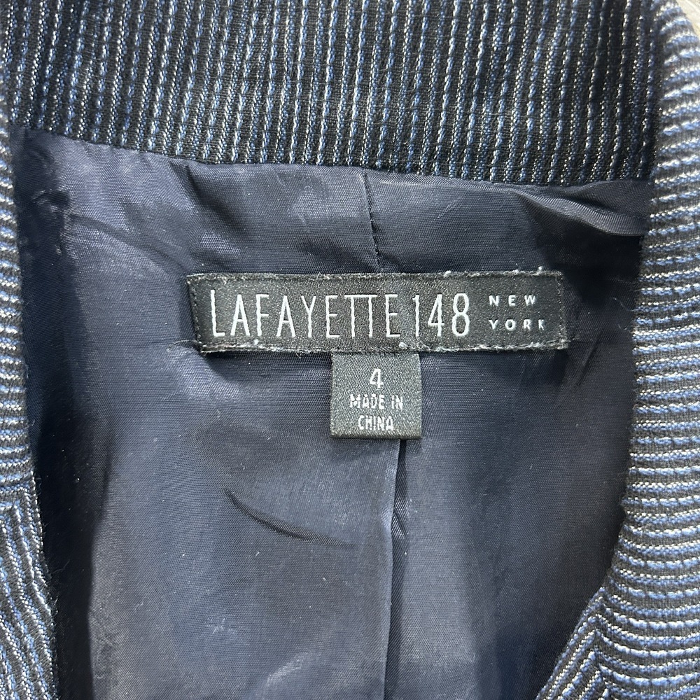 Lafayette 148 Women's Size 4 100% Virgin Wool Blazer Blue Silver Metallic Office - Picture 7 of 13